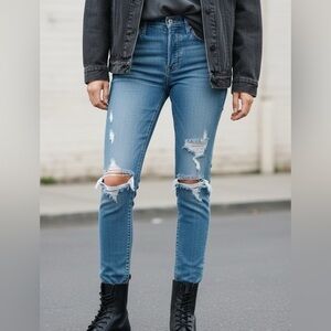 LEVI'S PREMIUM 501 Distressed High Rise Stretch Skinny Jeans W24 L28